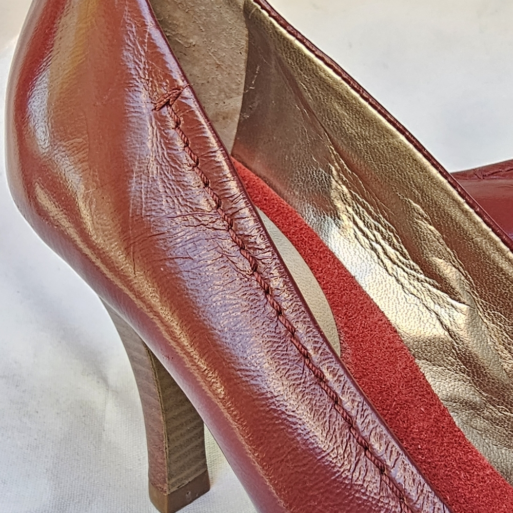 Aerosoles Red Leather Shoes Peep-Toe Heels Rockabilly Pinup Fall Autumn Size 7.5 - Picture 10 of 14
